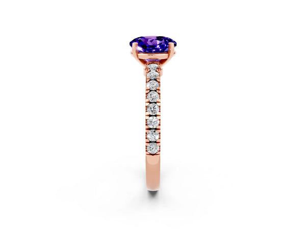 Rose gold Round Cut Solitaire Tanzanite with Pavé Band and Four-Prong Setting