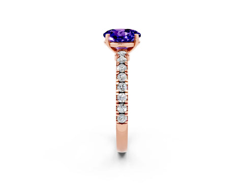 Rose gold Round Cut Solitaire Diamond with Pavé Band and Four-Prong Setting_2