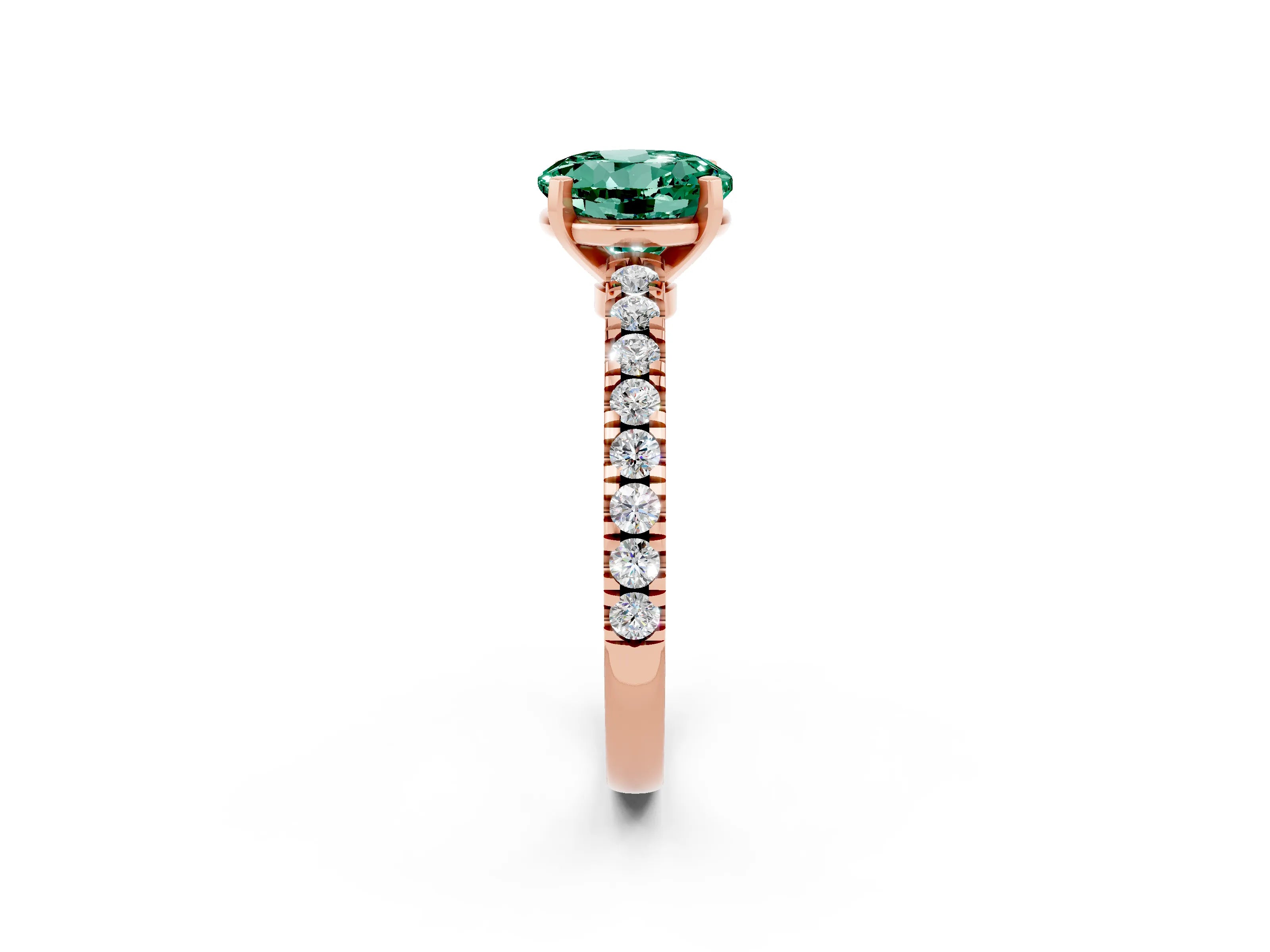 Rose gold Round Cut Solitaire Diamond with Pavé Band and Four-Prong Setting_2