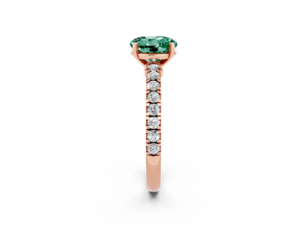 Rose gold Round Cut Solitaire Green Sapphire with Pavé Band and Four-Prong Setting