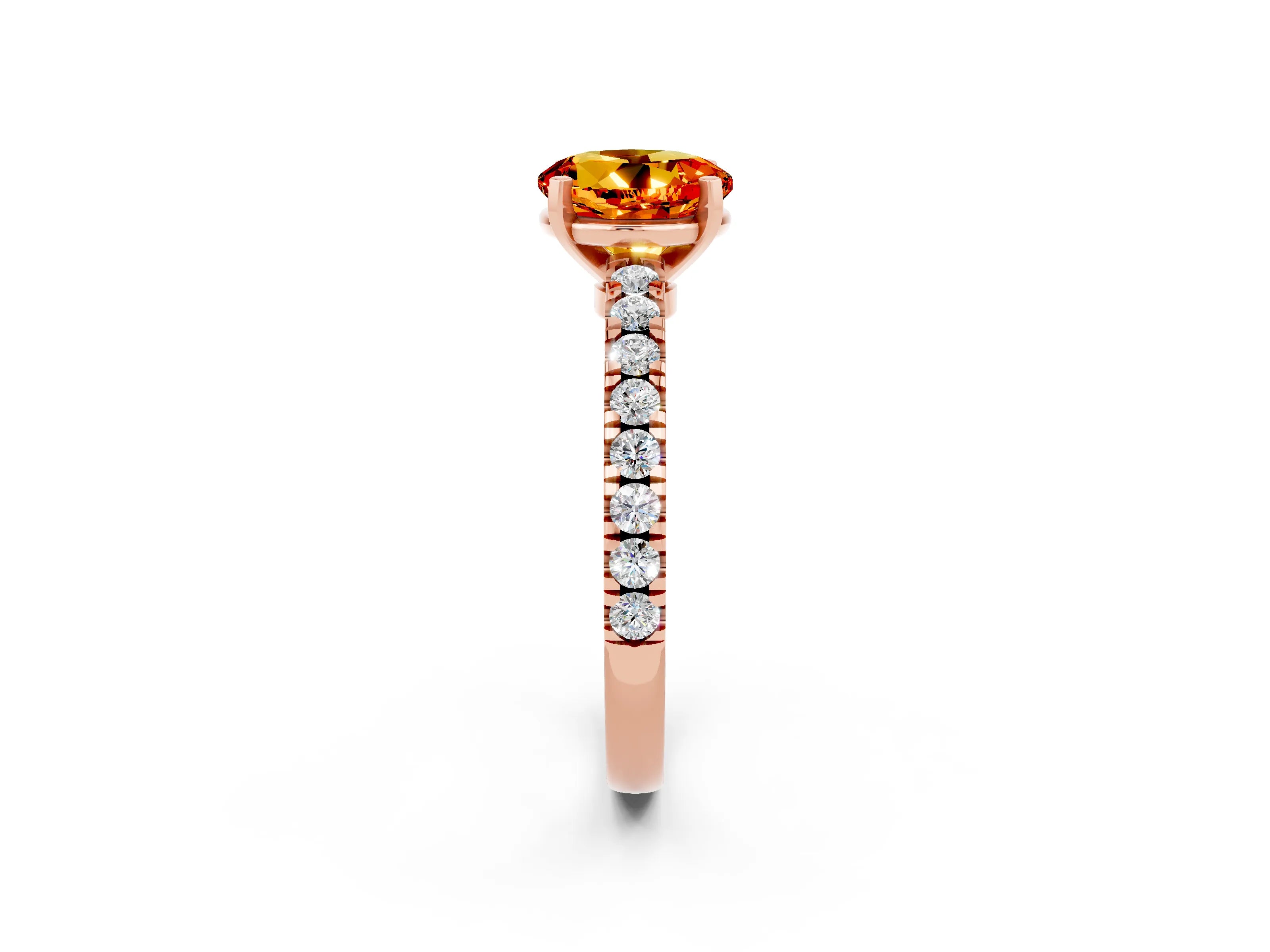 Rose gold Round Cut Solitaire Diamond with Pavé Band and Four-Prong Setting_2