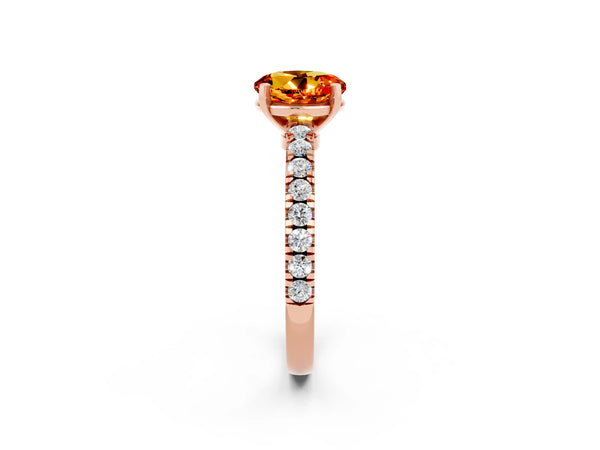 Rose gold Round Cut Solitaire Citrine with Pavé Band and Four-Prong Setting