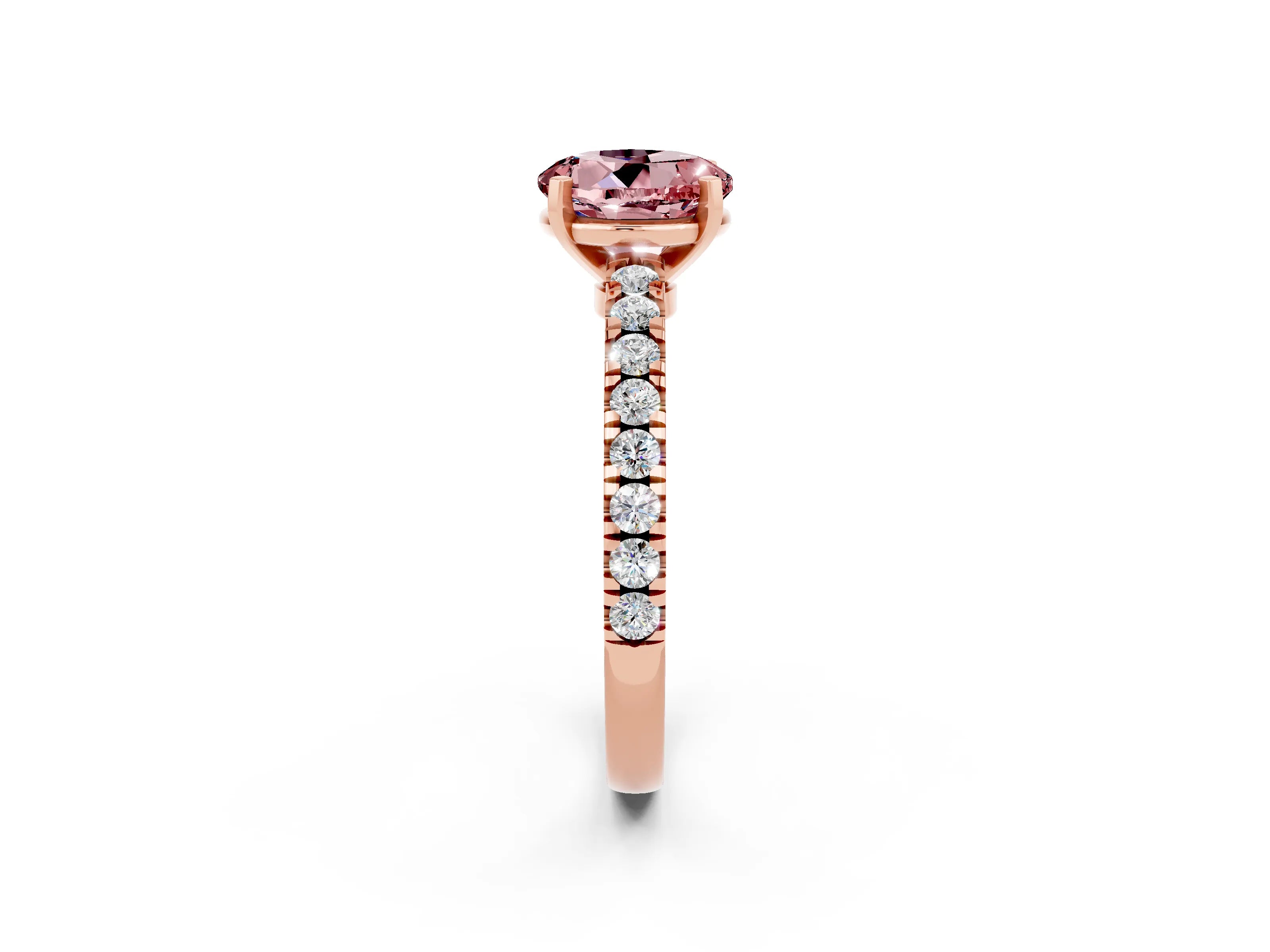 Rose gold Round Cut Solitaire Diamond with Pavé Band and Four-Prong Setting_2