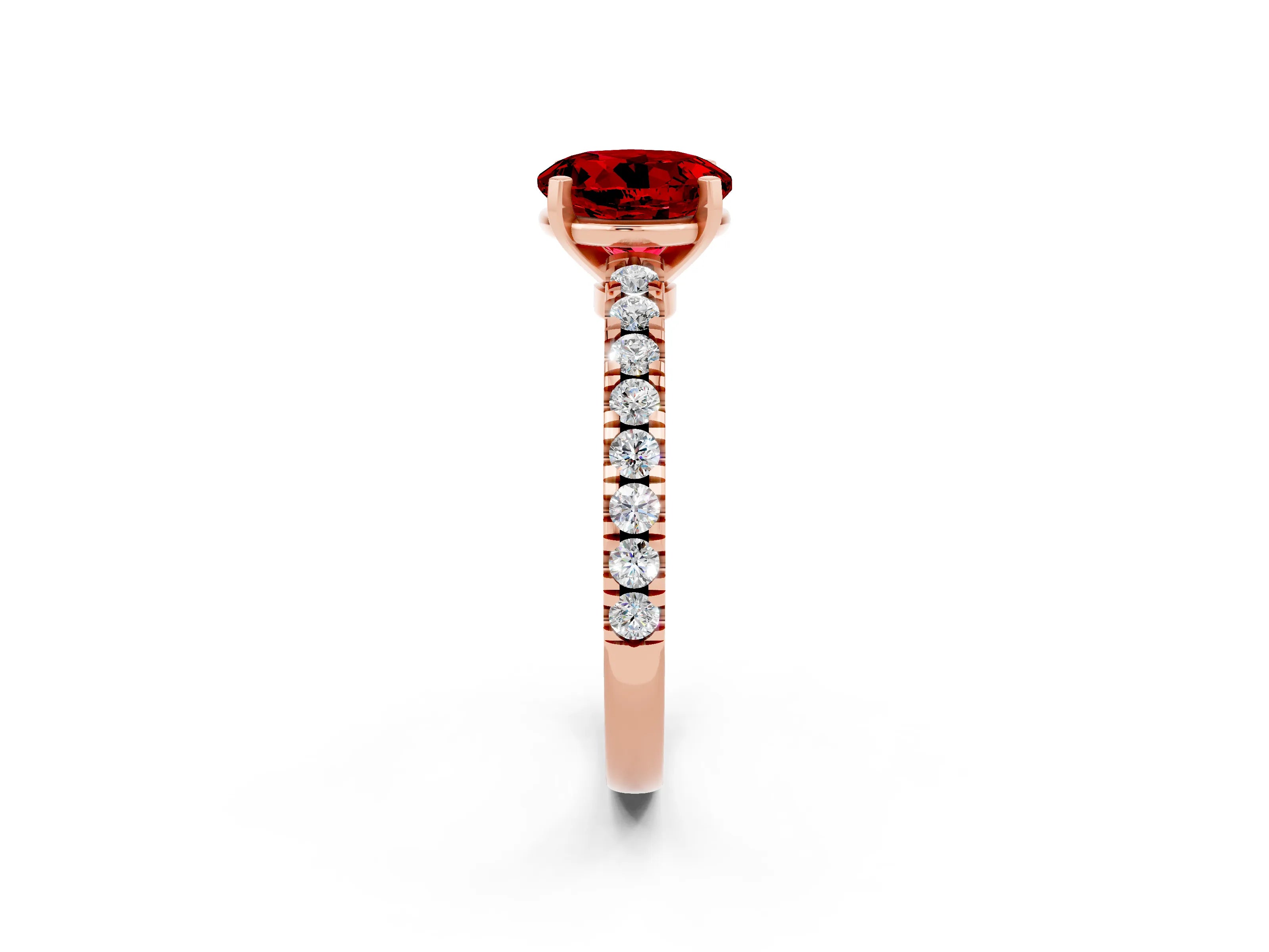 Rose gold Round Cut Solitaire Diamond with Pavé Band and Four-Prong Setting_2