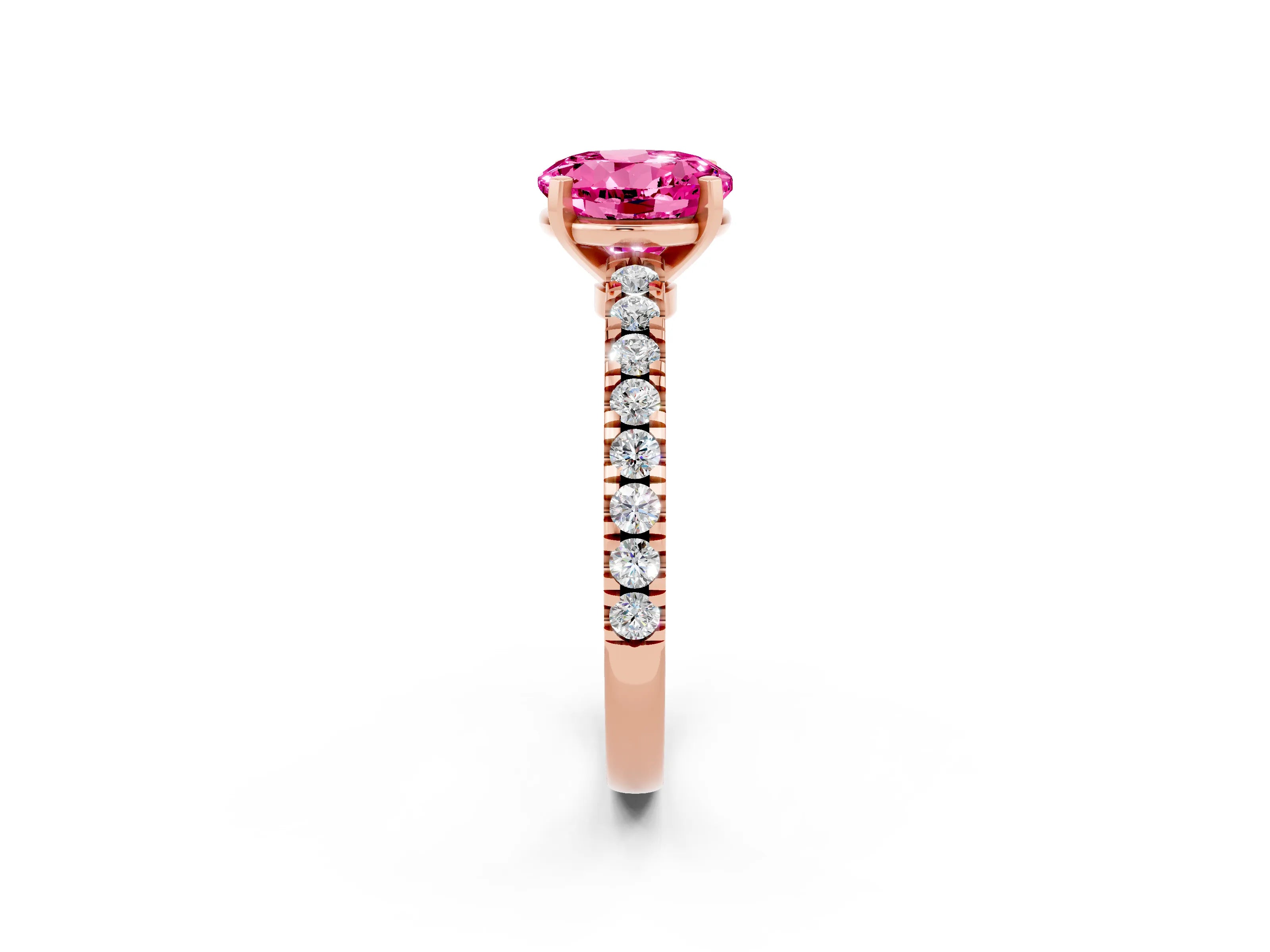Rose gold Round Cut Solitaire Diamond with Pavé Band and Four-Prong Setting_2