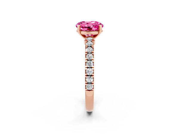 Rose gold Round Cut Solitaire Pink Sapphire with Pavé Band and Four-Prong Setting