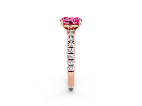Rose gold Round Cut Solitaire Diamond with Pavé Band and Four-Prong Setting_2