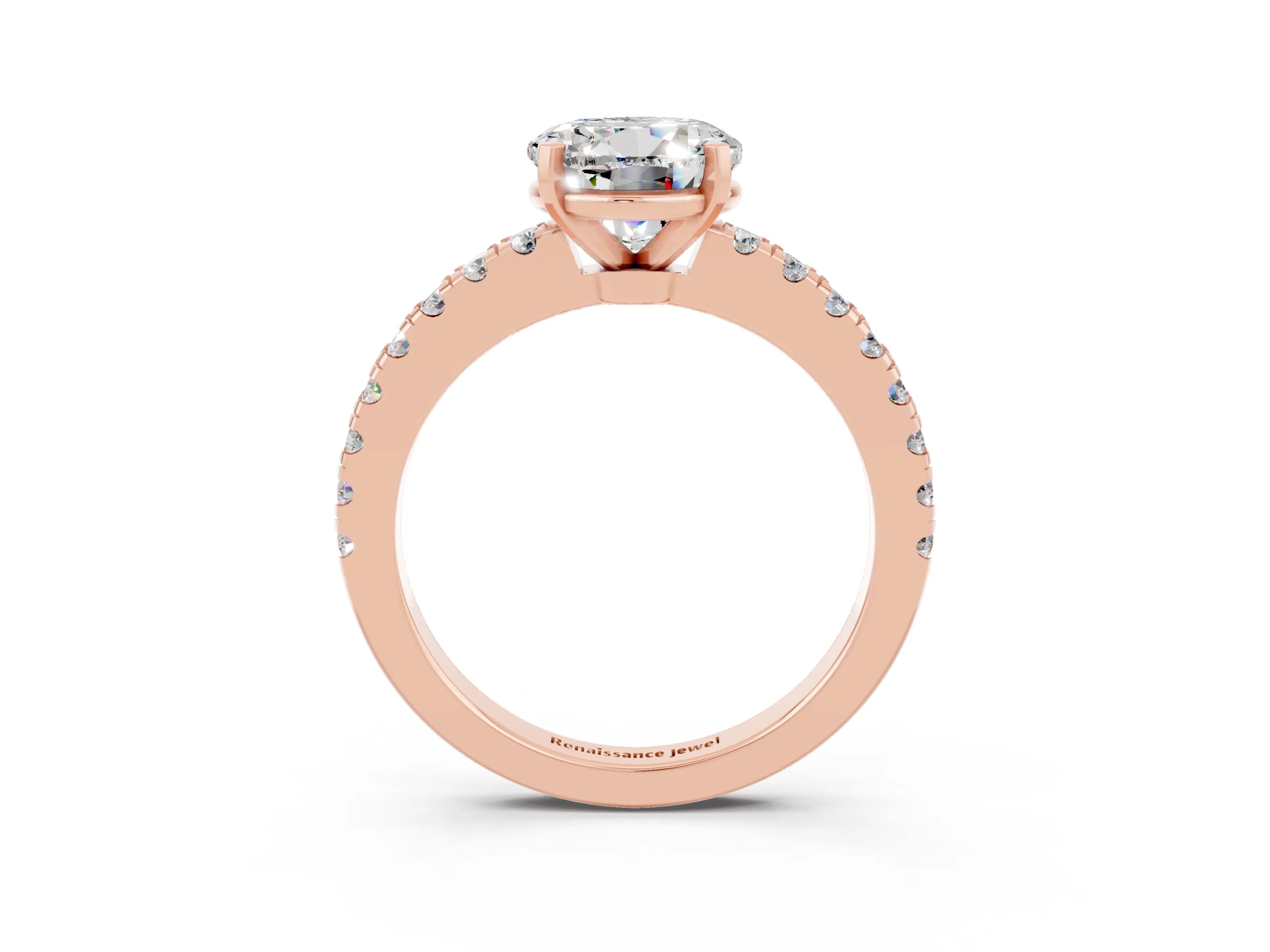 Rose gold Round Cut Solitaire Diamond with Pavé Band and Four-Prong Setting_3