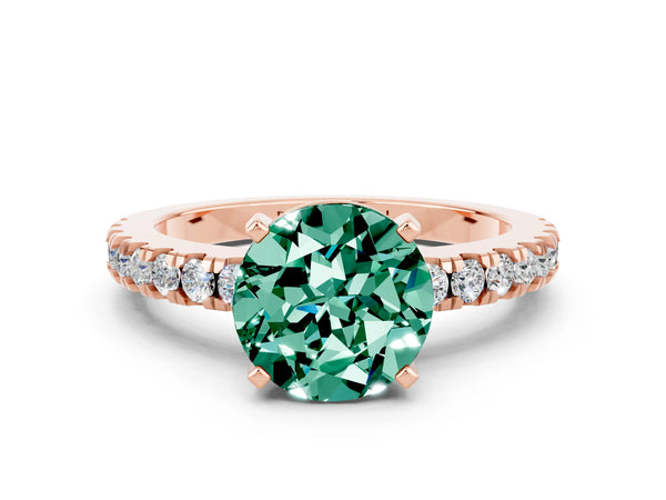Rose gold Round Cut Solitaire Green Sapphire with Pavé Band and Four-Prong Setting