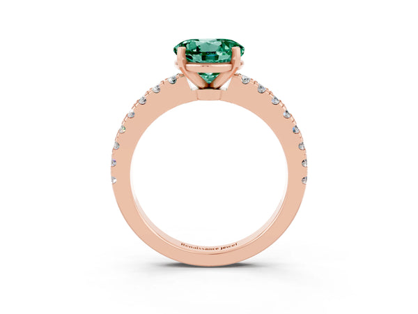 Rose gold Round Cut Solitaire Green Sapphire with Pavé Band and Four-Prong Setting