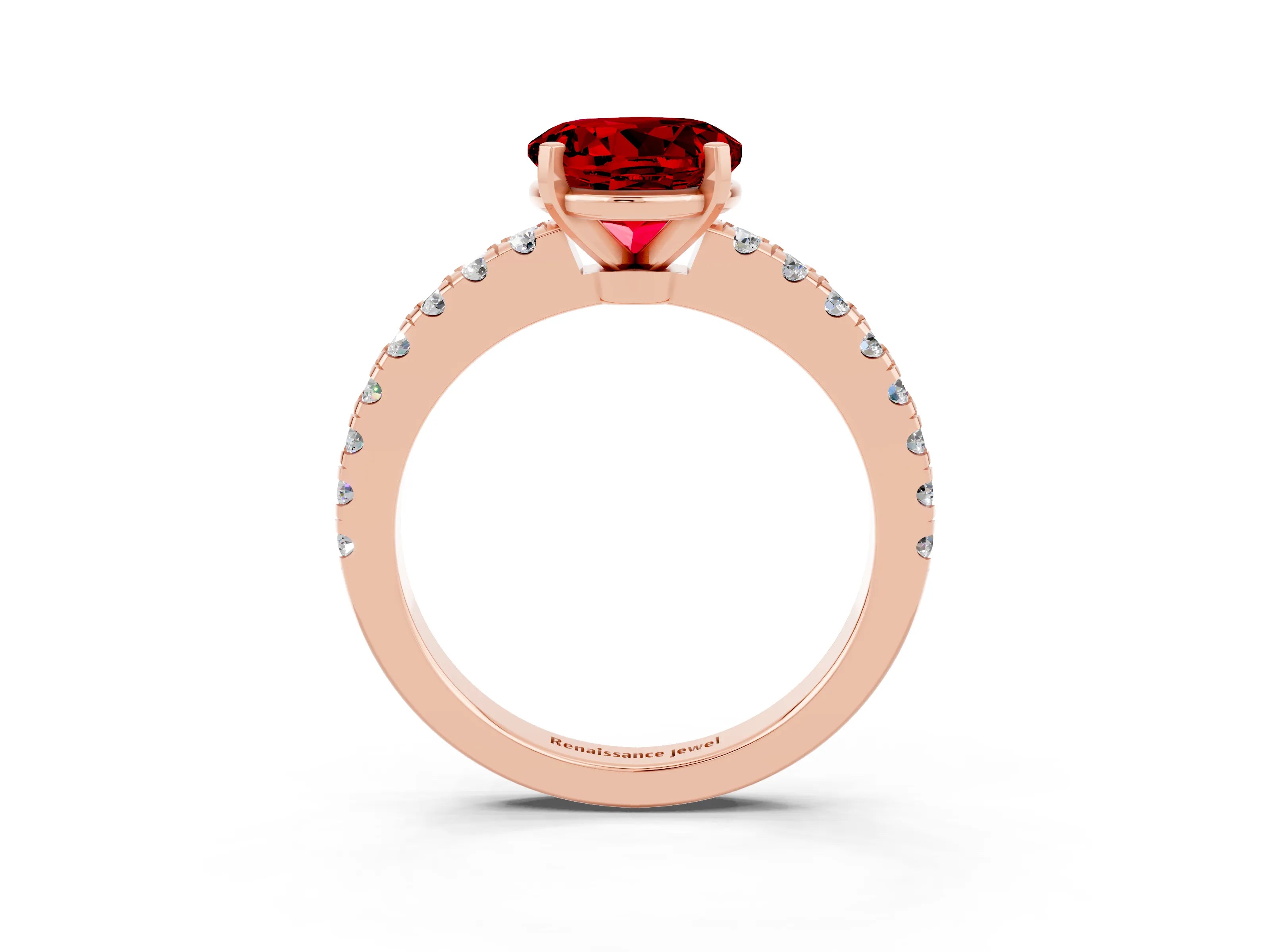 Rose gold Round Cut Solitaire Diamond with Pavé Band and Four-Prong Setting_3