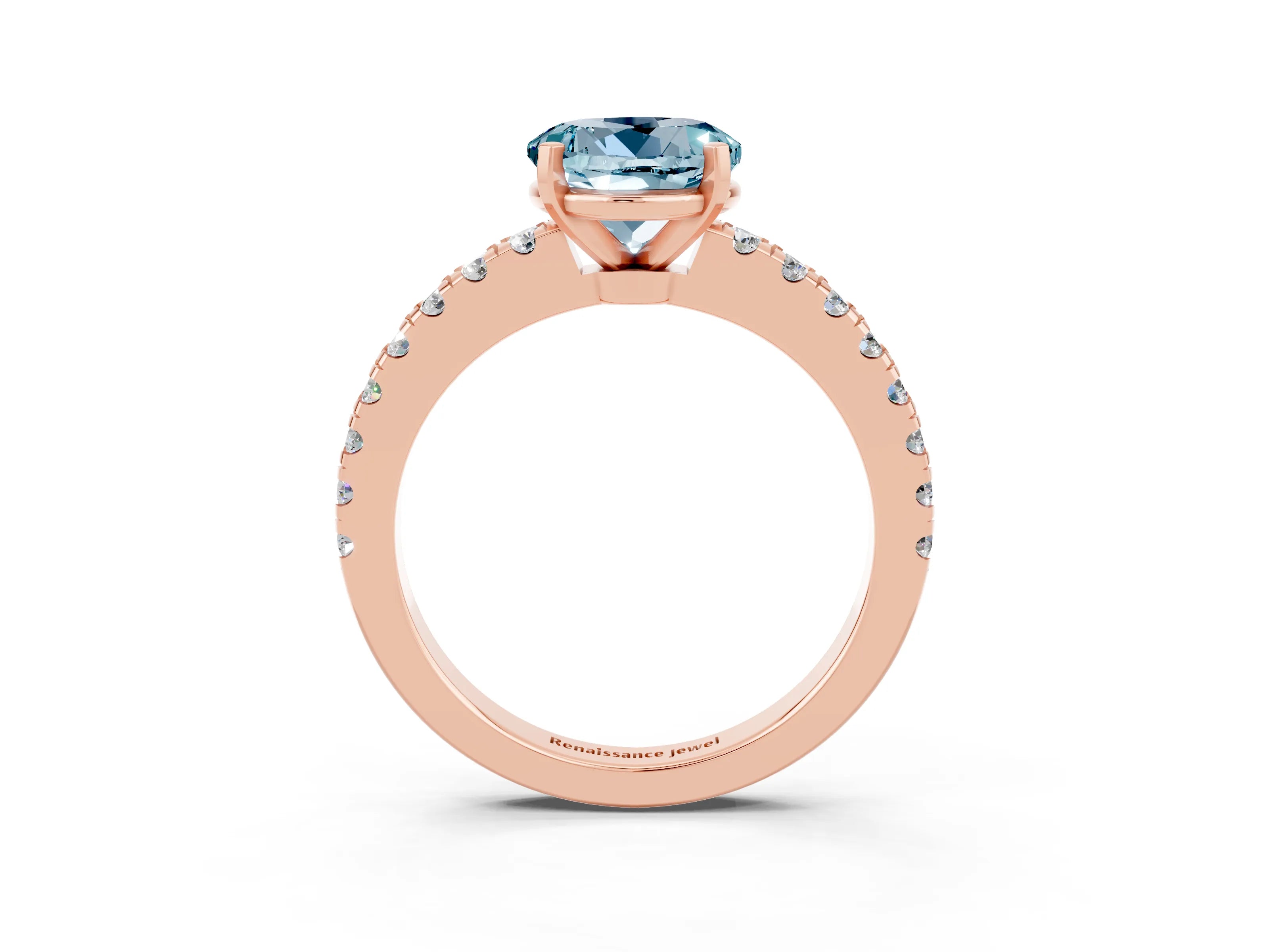 Rose gold Round Cut Solitaire Diamond with Pavé Band and Four-Prong Setting_3