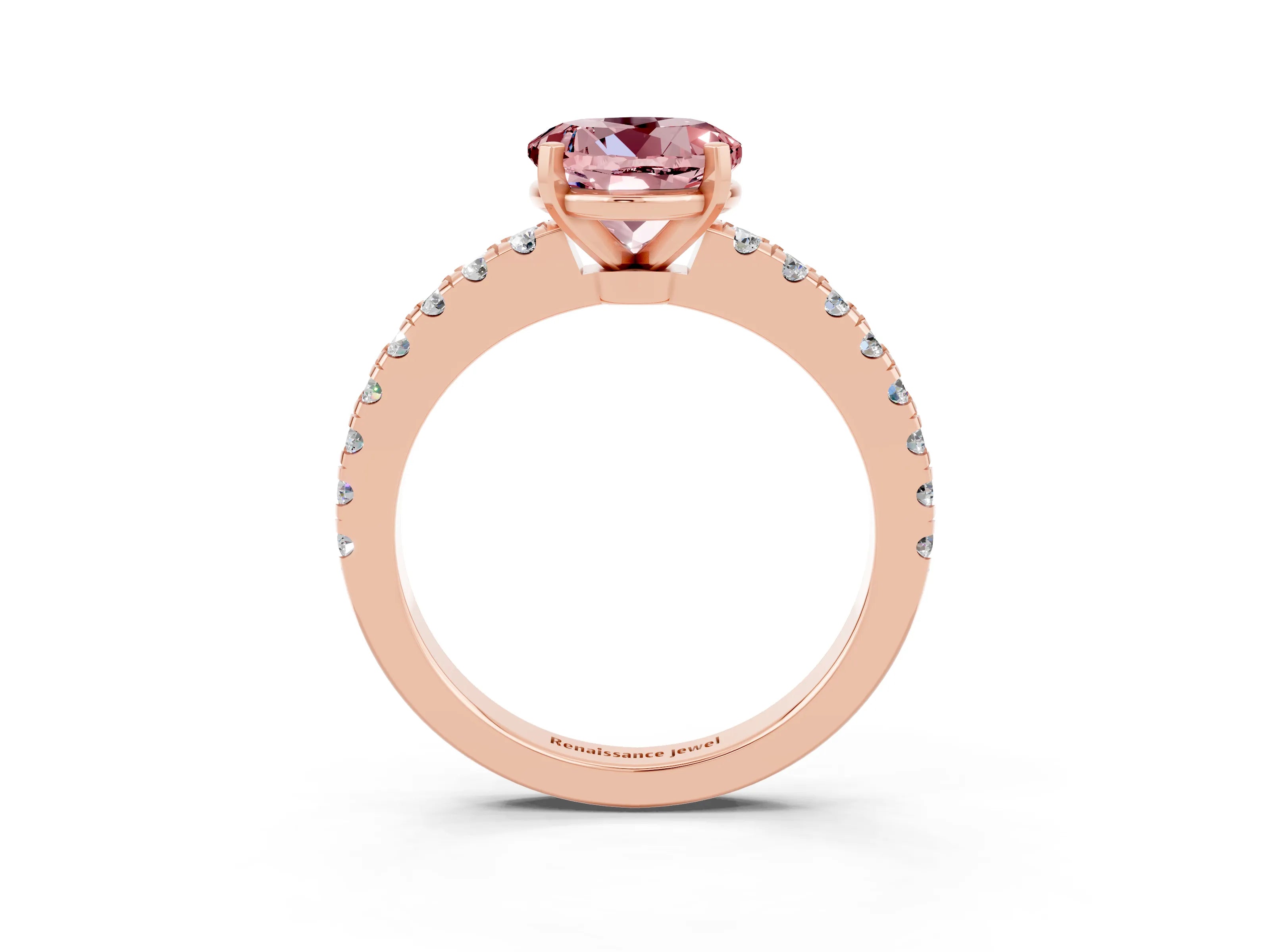 Rose gold Round Cut Solitaire Diamond with Pavé Band and Four-Prong Setting_3