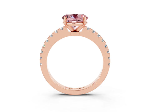 Rose gold Round Cut Solitaire Diamond with Pavé Band and Four-Prong Setting_3