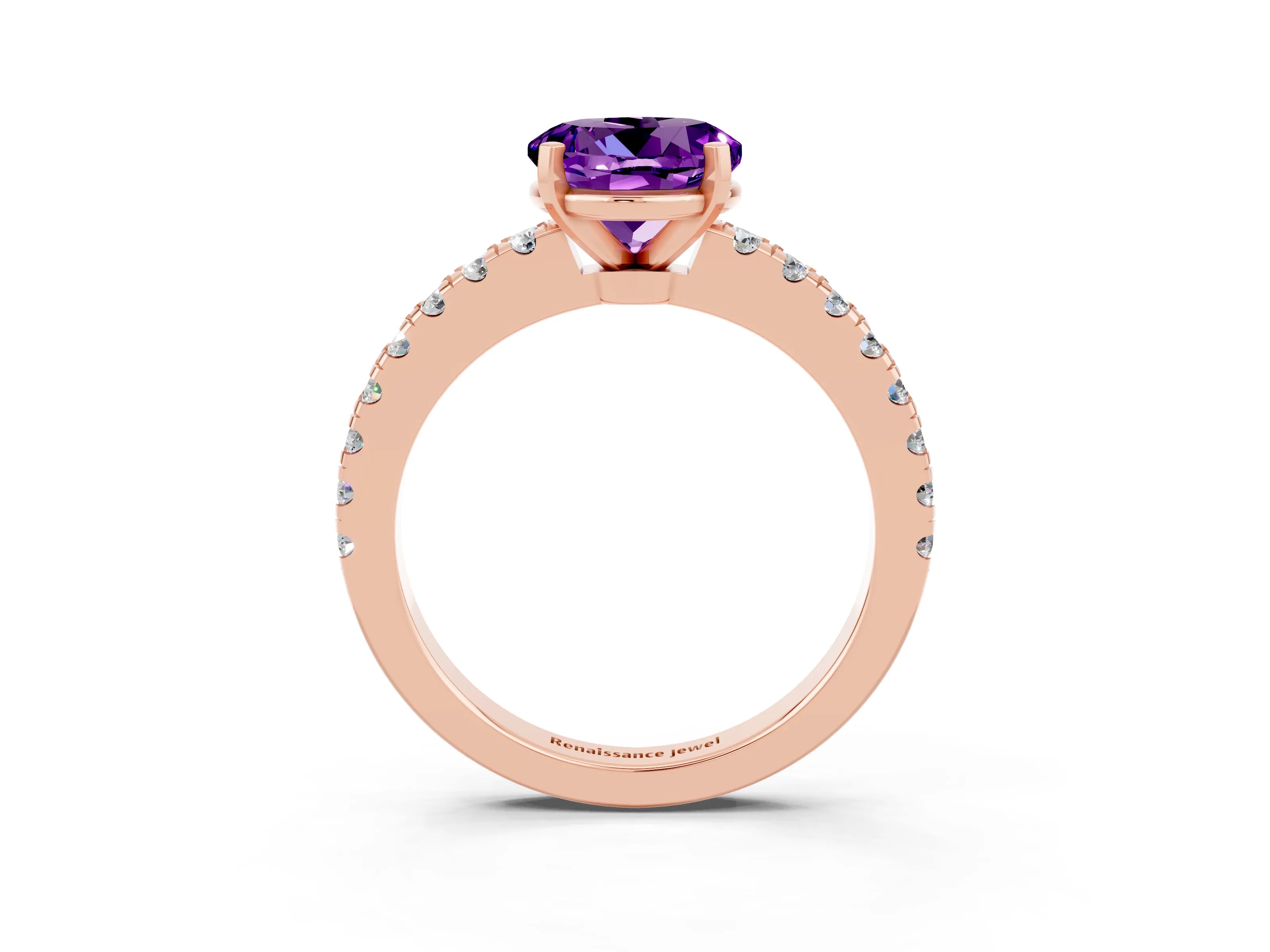 Rose gold Round Cut Solitaire Diamond with Pavé Band and Four-Prong Setting_3