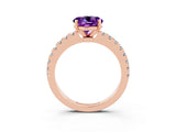 Rose gold Round Cut Solitaire Diamond with Pavé Band and Four-Prong Setting_3