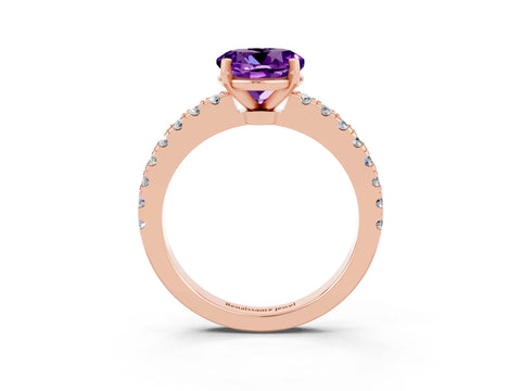 Rose gold Round Cut Solitaire Diamond with Pavé Band and Four-Prong Setting_3