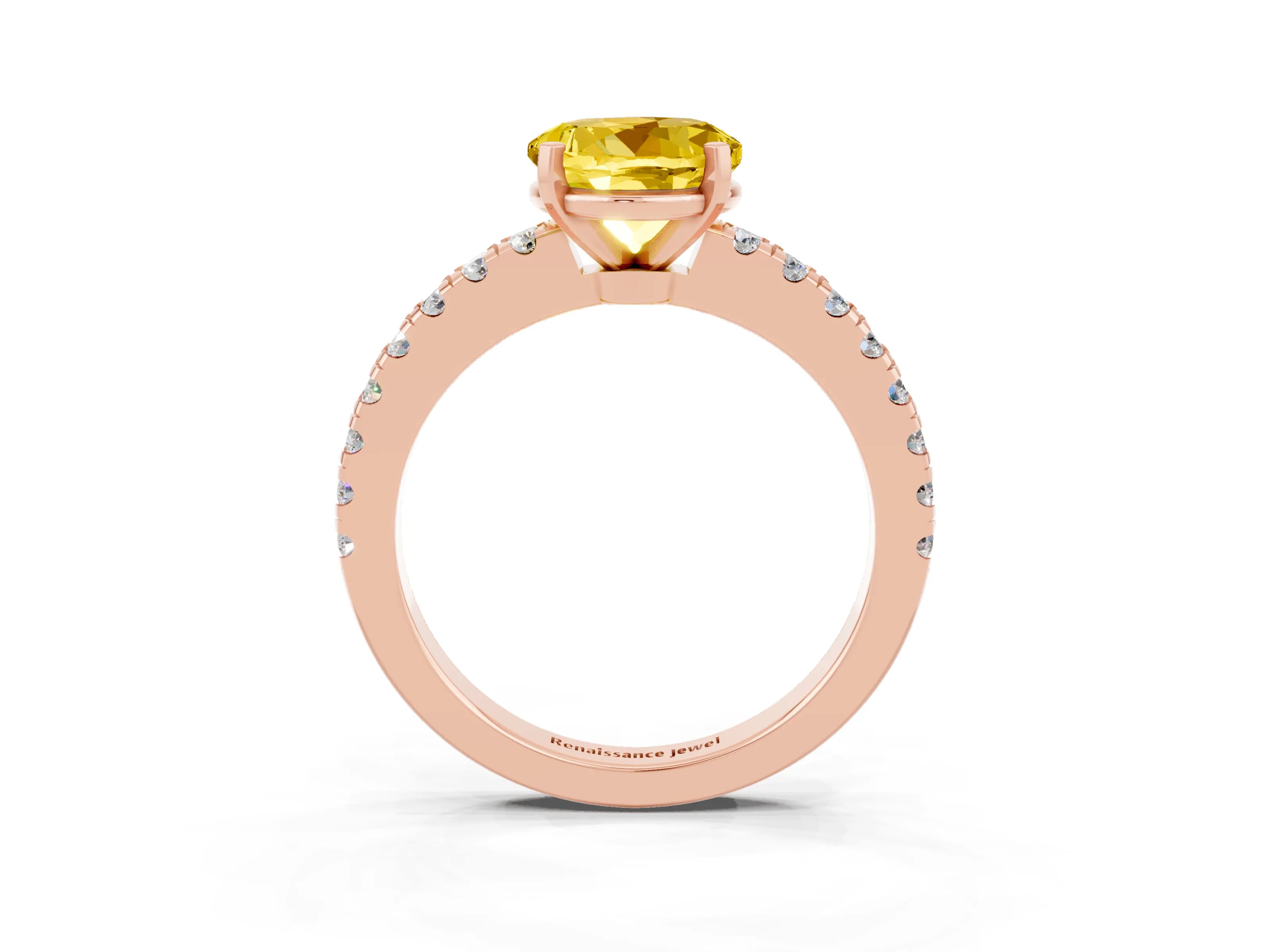 Rose gold Round Cut Solitaire Diamond with Pavé Band and Four-Prong Setting_3