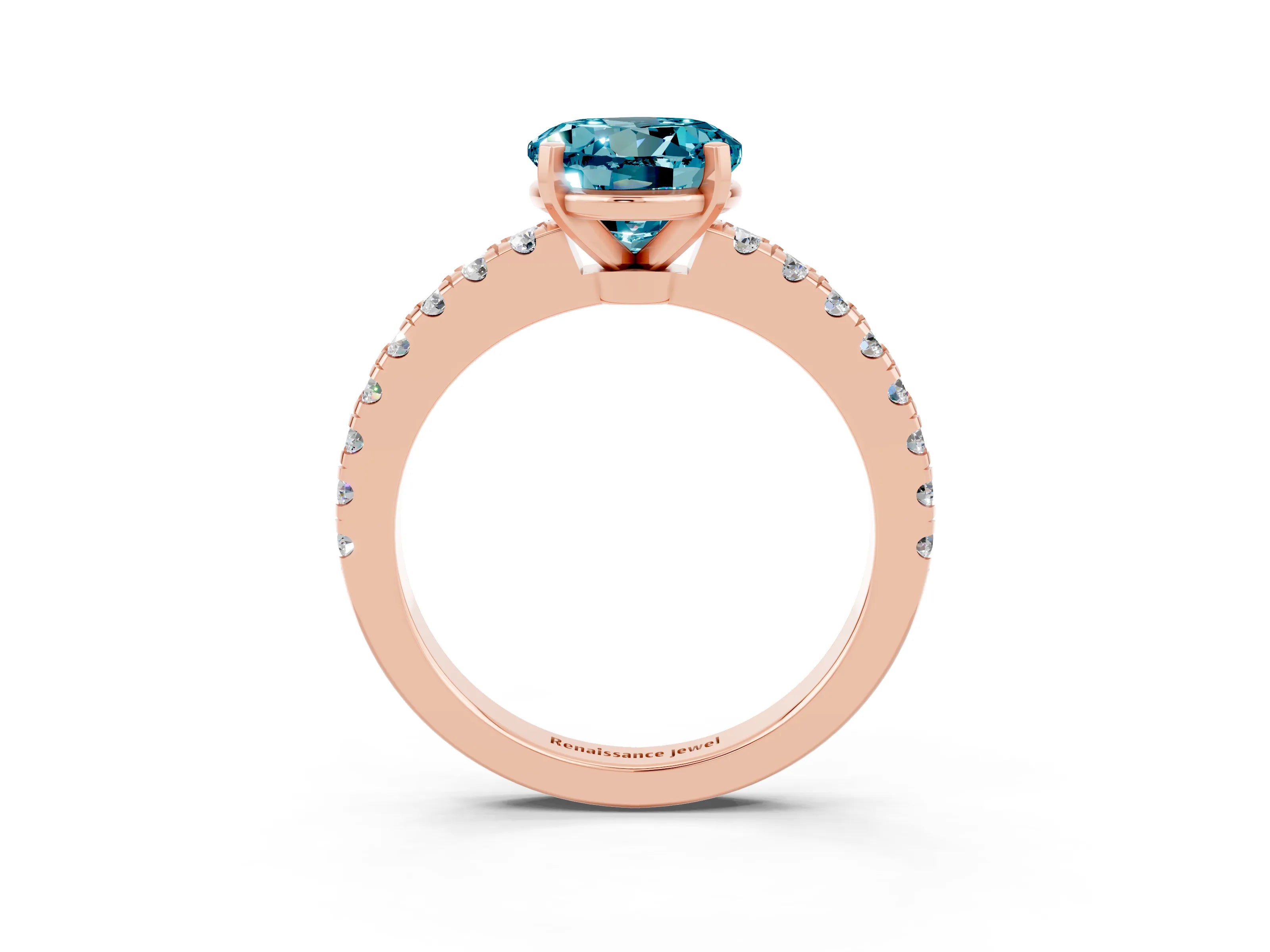 Rose gold Round Cut Solitaire Diamond with Pavé Band and Four-Prong Setting_3