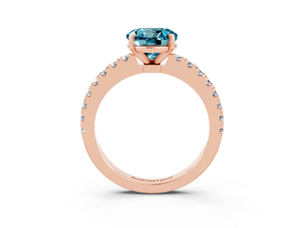 Rose gold Round Cut Solitaire Diamond with Pavé Band and Four-Prong Setting