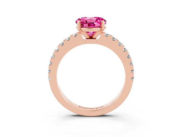 Rose gold Round Cut Solitaire Pink Sapphire with Pavé Band and Four-Prong Setting