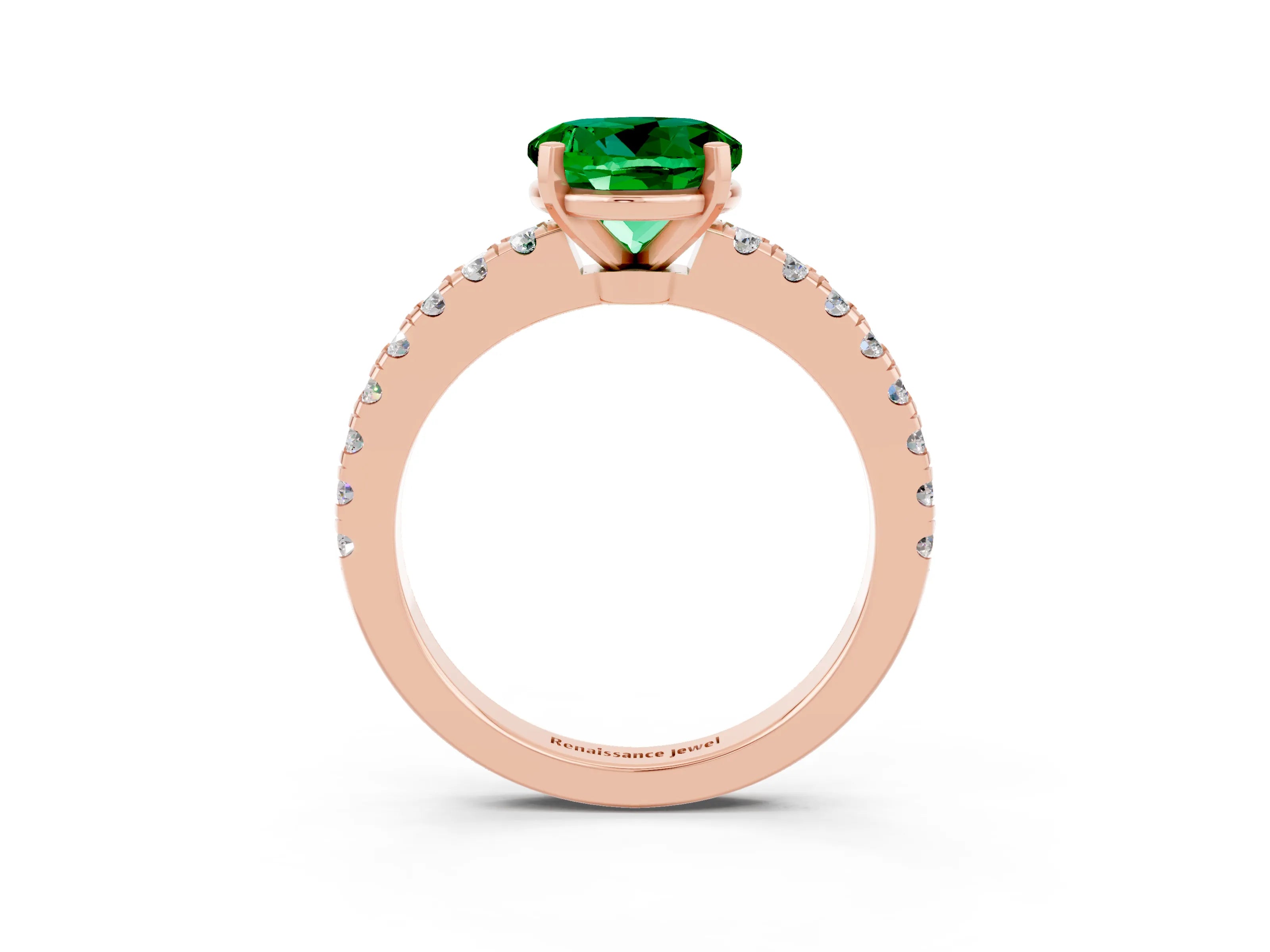 Rose gold Round Cut Solitaire Diamond with Pavé Band and Four-Prong Setting_3