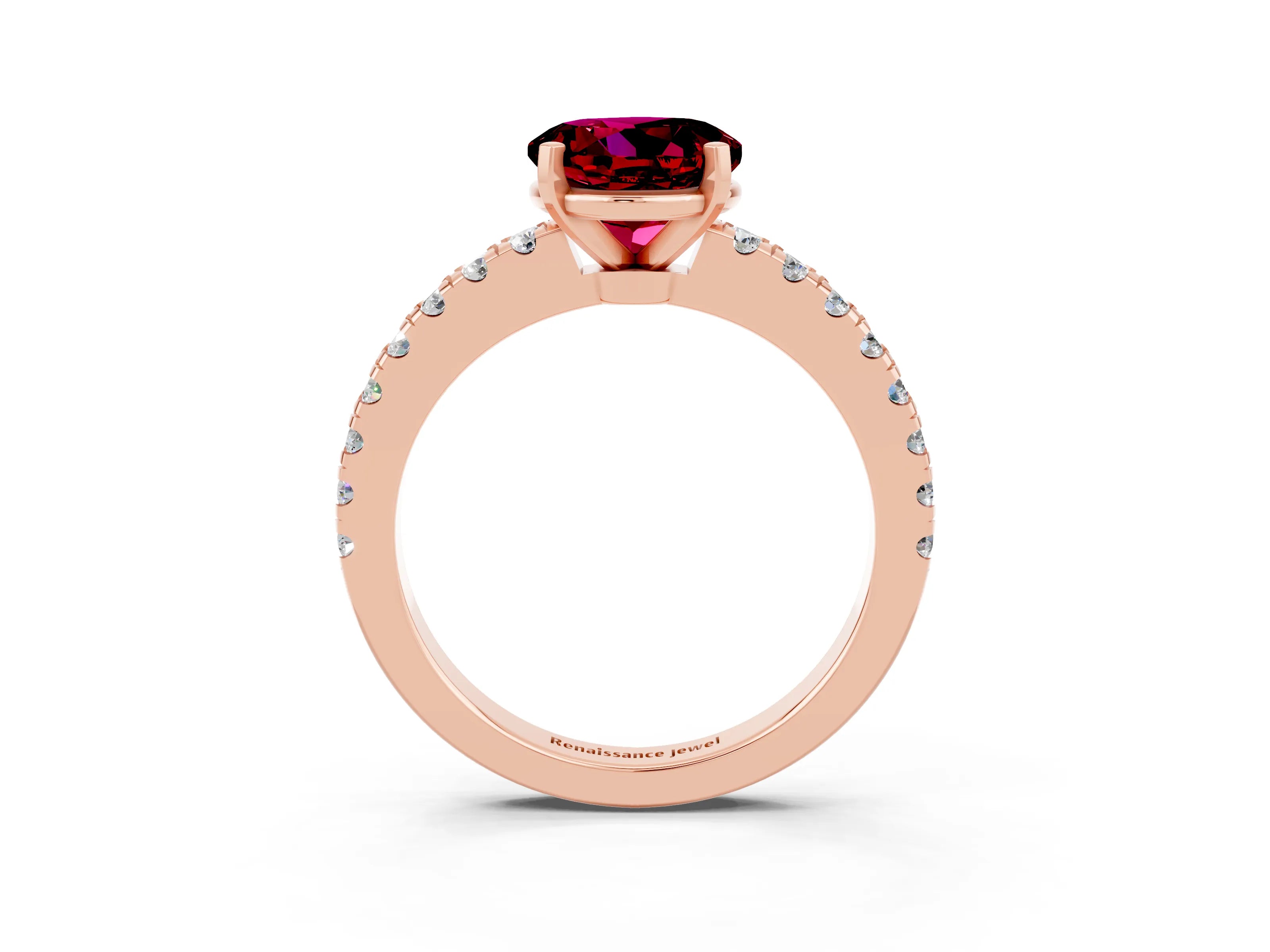 Rose gold Round Cut Solitaire Diamond with Pavé Band and Four-Prong Setting_3