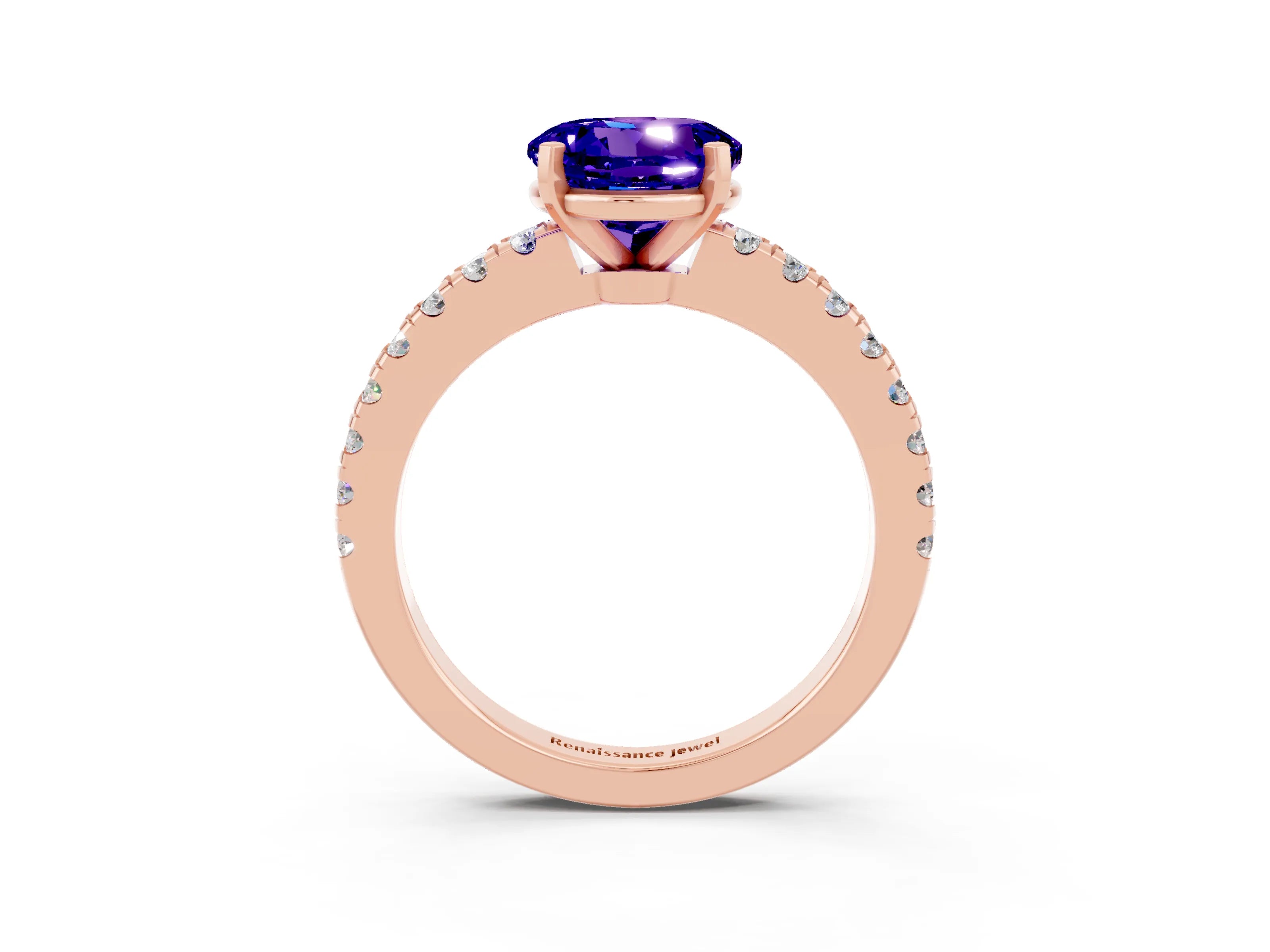 Rose gold Round Cut Solitaire Diamond with Pavé Band and Four-Prong Setting_3