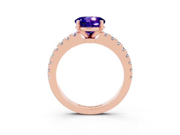 Rose gold Round Cut Solitaire Tanzanite with Pavé Band and Four-Prong Setting