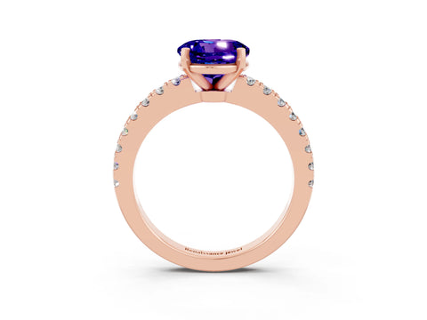 Rose gold Round Cut Solitaire Diamond with Pavé Band and Four-Prong Setting_3