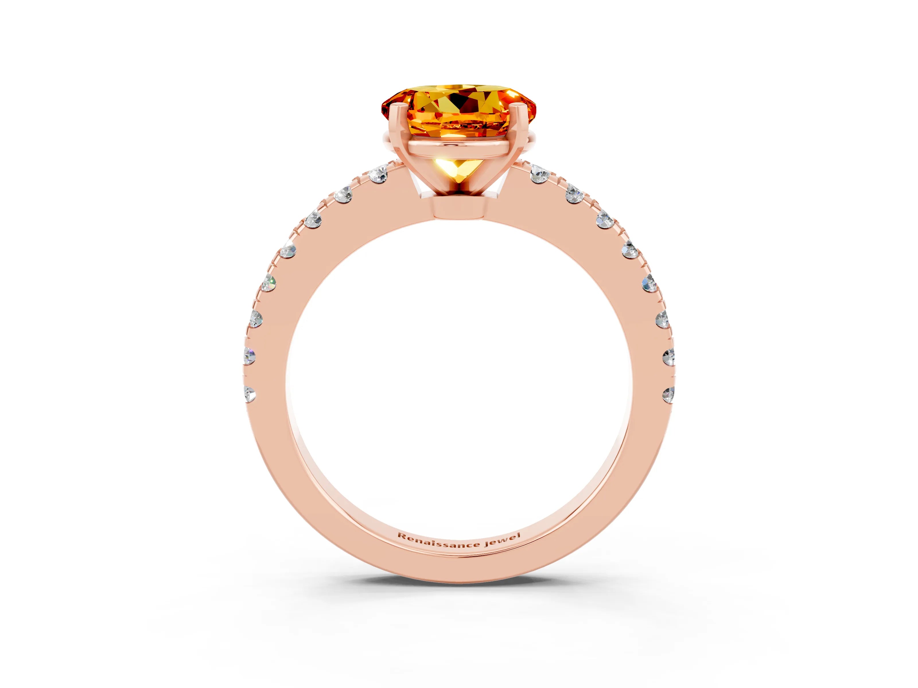 Rose gold Round Cut Solitaire Diamond with Pavé Band and Four-Prong Setting_3