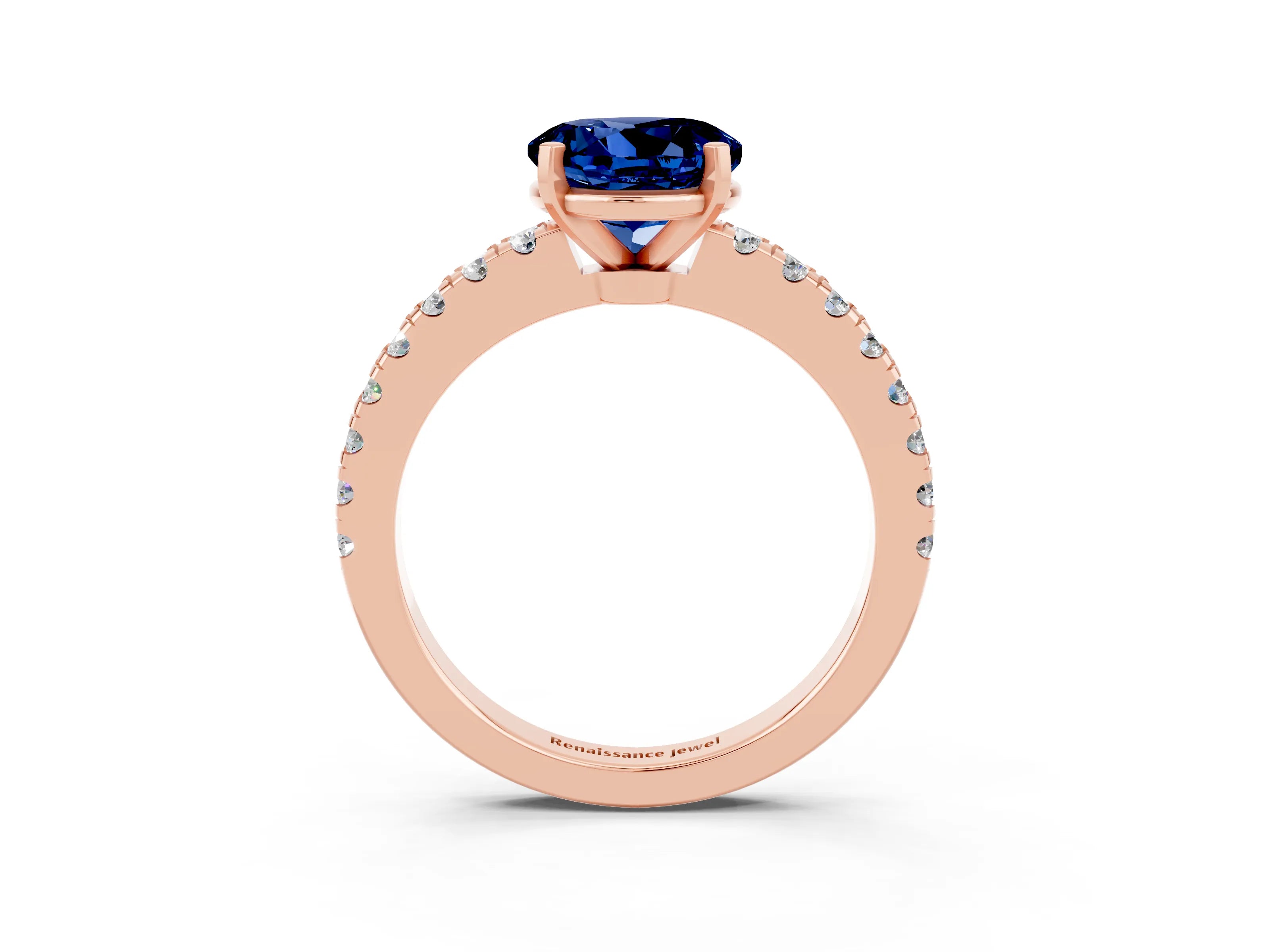 Rose gold Round Cut Solitaire Diamond with Pavé Band and Four-Prong Setting_3