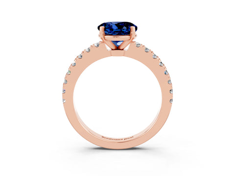 Rose gold Round Cut Solitaire Diamond with Pavé Band and Four-Prong Setting_3
