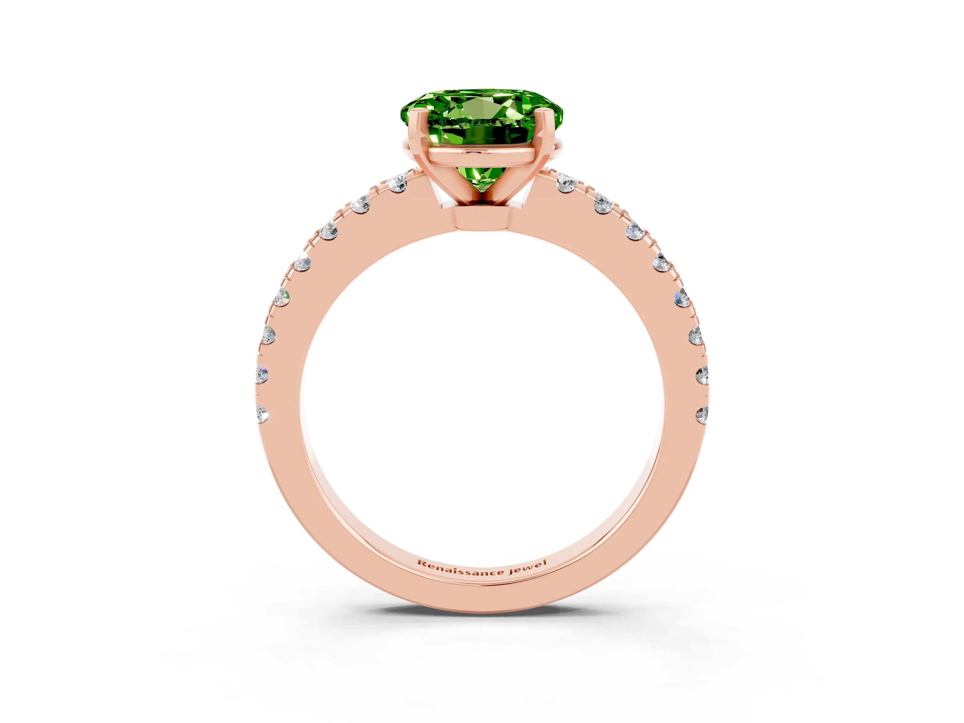Rose gold Round Cut Solitaire Diamond with Pavé Band and Four-Prong Setting_3