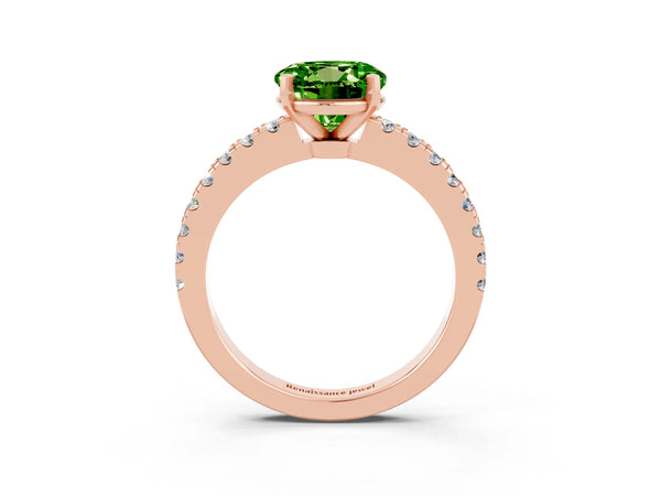 Rose gold Round Cut Solitaire Peridot with Pavé Band and Four-Prong Setting