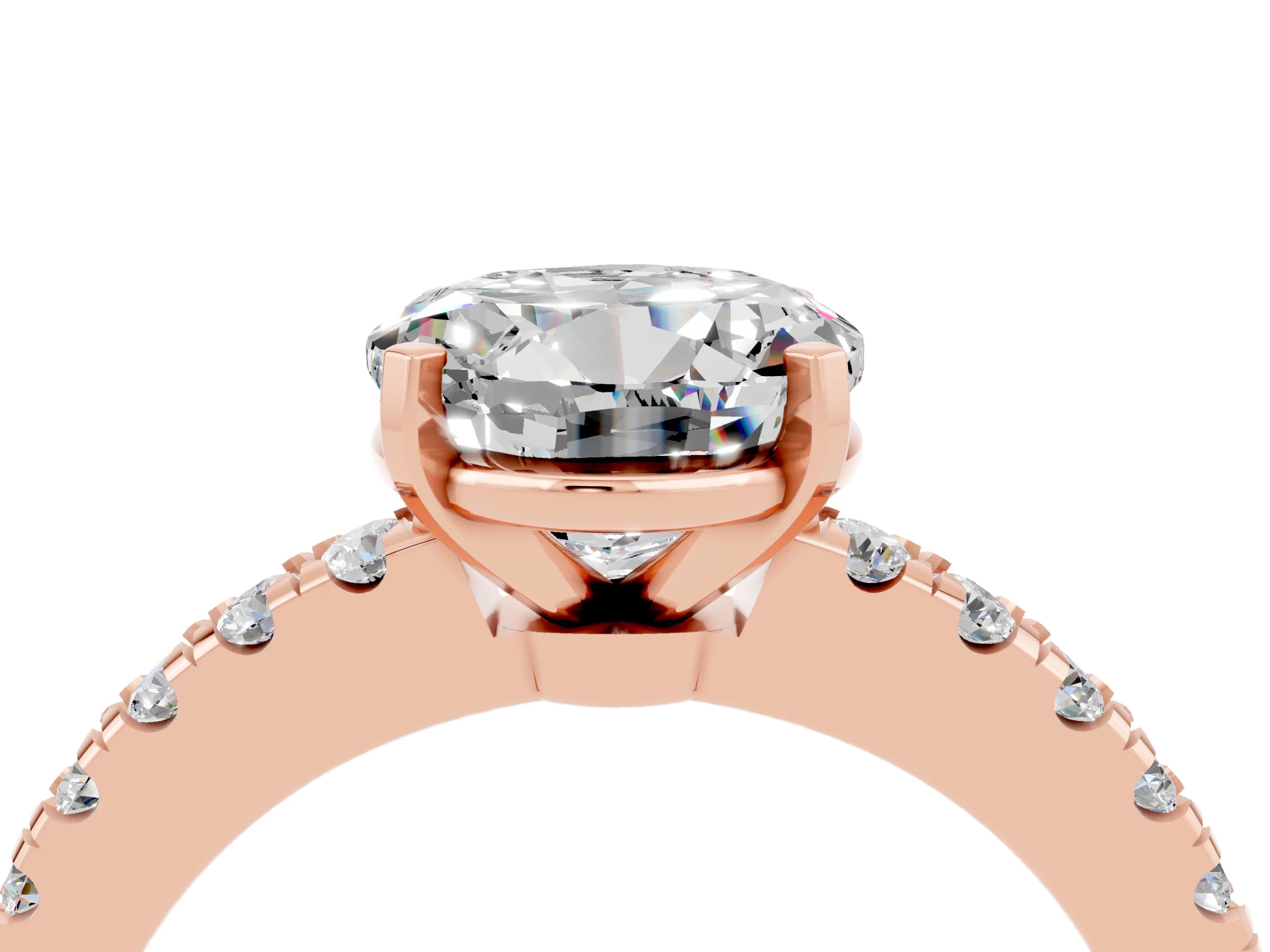 Rose gold Round Cut Solitaire Diamond with Pavé Band and Four-Prong Setting_4