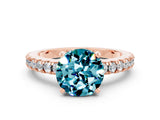 Rose gold Round Cut Solitaire Diamond with Pavé Band and Four-Prong Setting