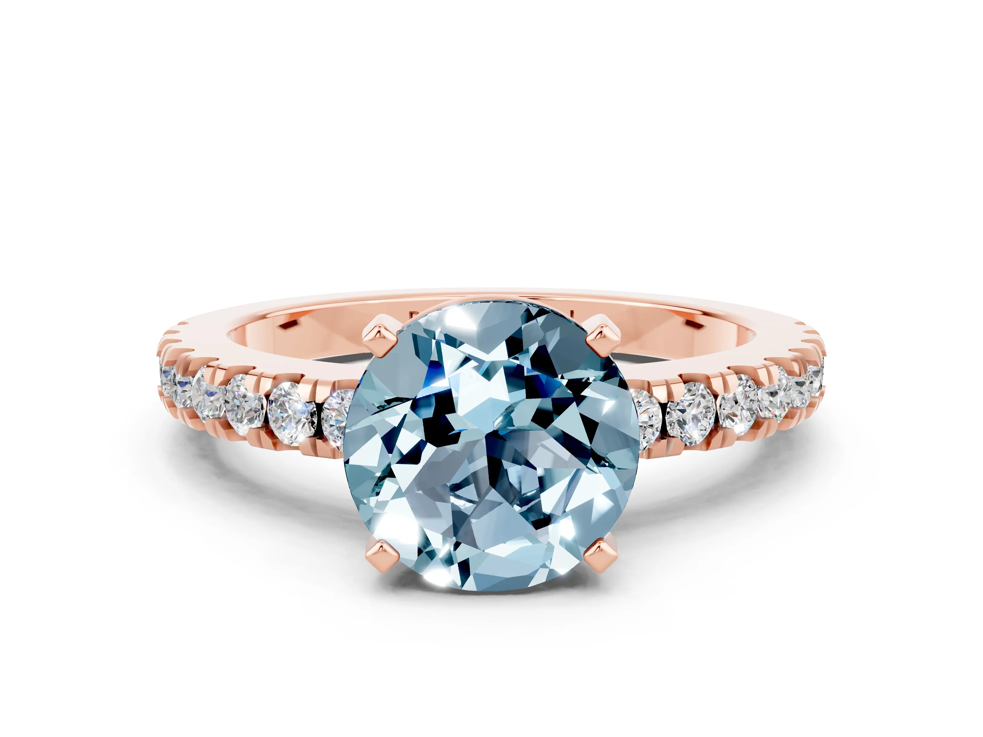 Rose gold Round Cut Solitaire Diamond with Pavé Band and Four-Prong Setting