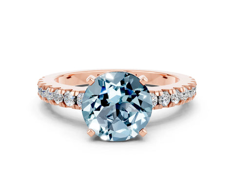 Rose gold Round Cut Solitaire Diamond with Pavé Band and Four-Prong Setting