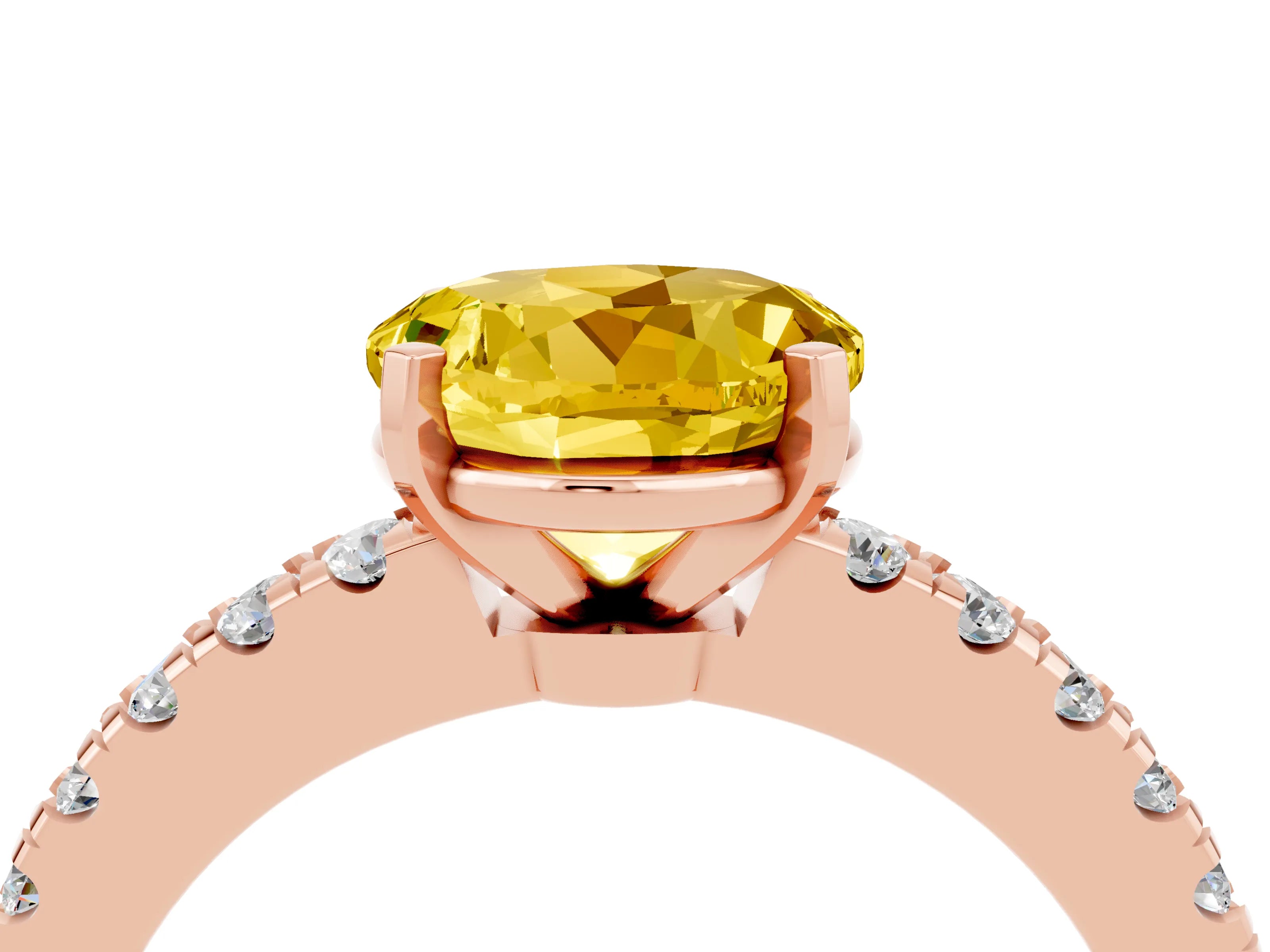 Rose gold Round Cut Solitaire Diamond with Pavé Band and Four-Prong Setting_4