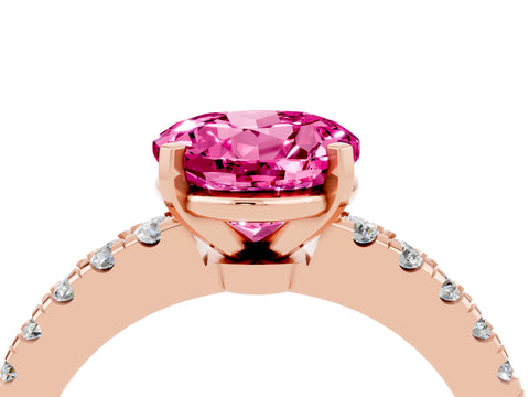 Rose gold Round Cut Solitaire Diamond with Pavé Band and Four-Prong Setting_4