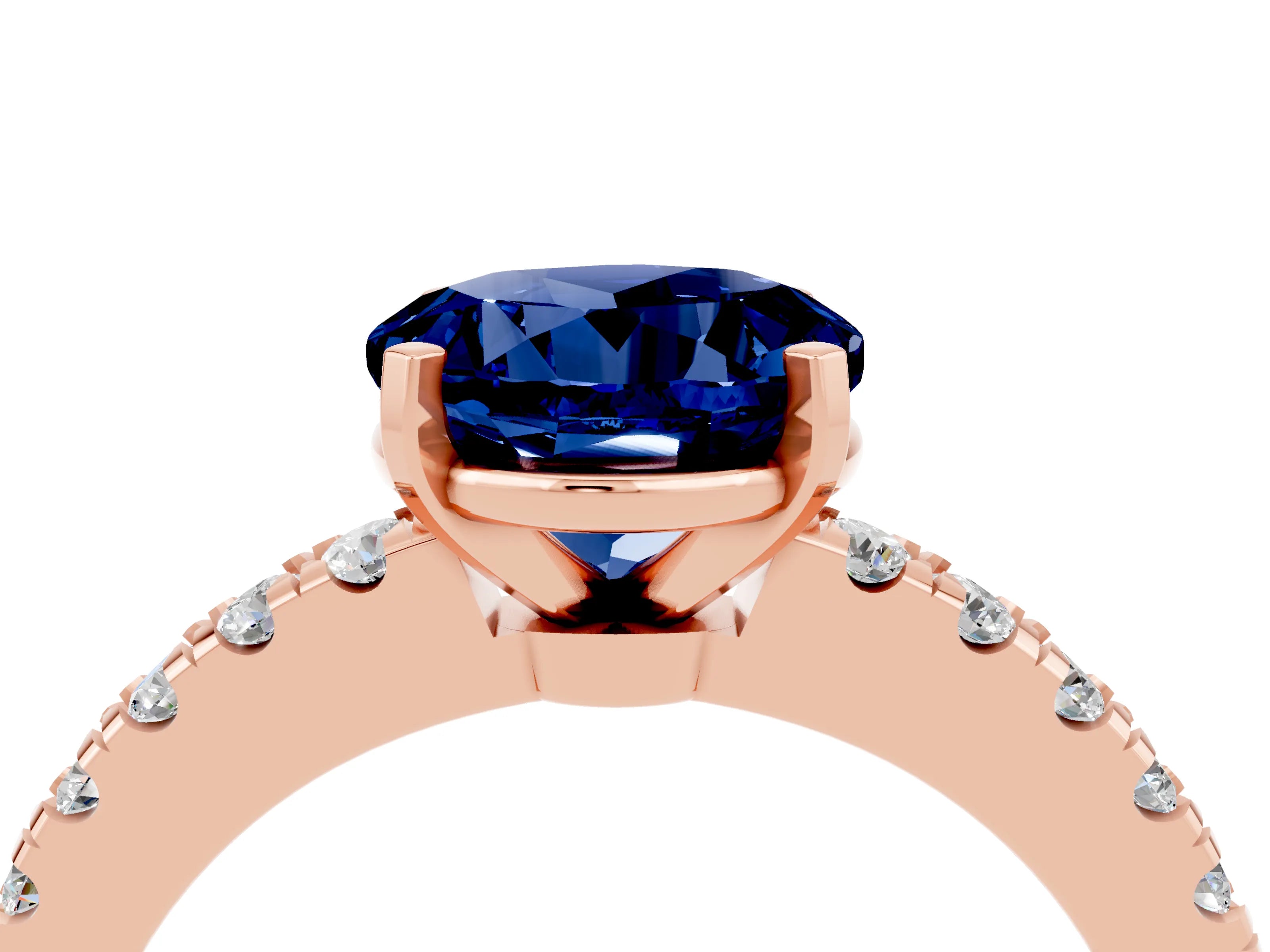 Rose gold Round Cut Solitaire Diamond with Pavé Band and Four-Prong Setting_4