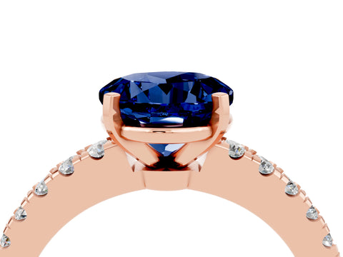 Rose gold Round Cut Solitaire Diamond with Pavé Band and Four-Prong Setting_4