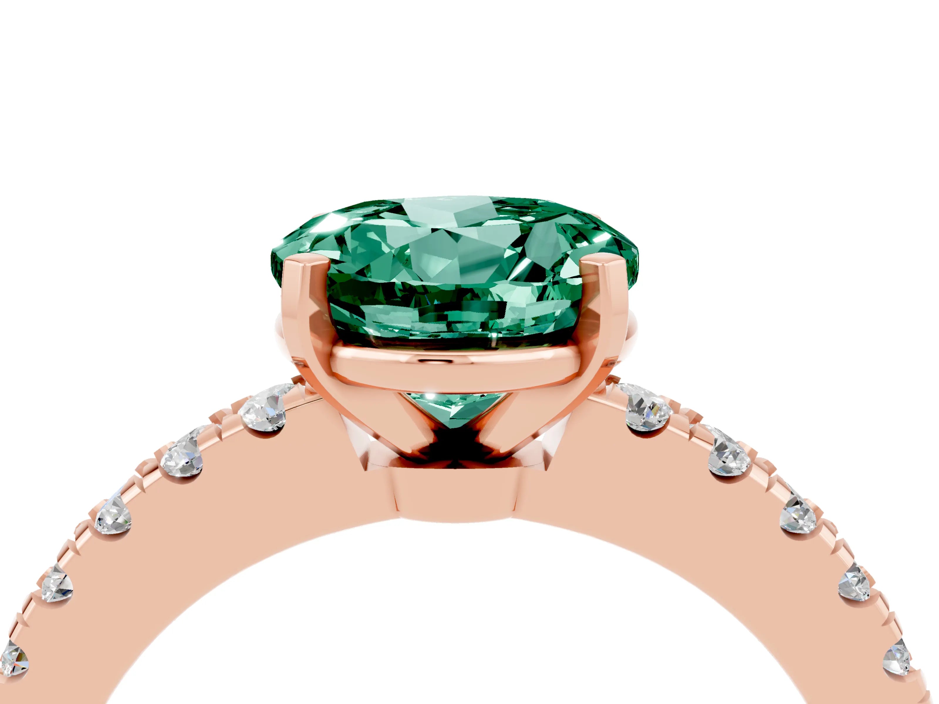 Rose gold Round Cut Solitaire Diamond with Pavé Band and Four-Prong Setting_4