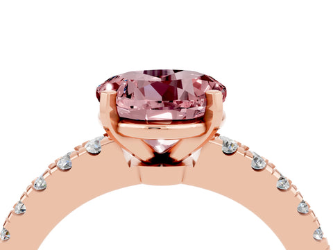 Rose gold Round Cut Solitaire Diamond with Pavé Band and Four-Prong Setting_4