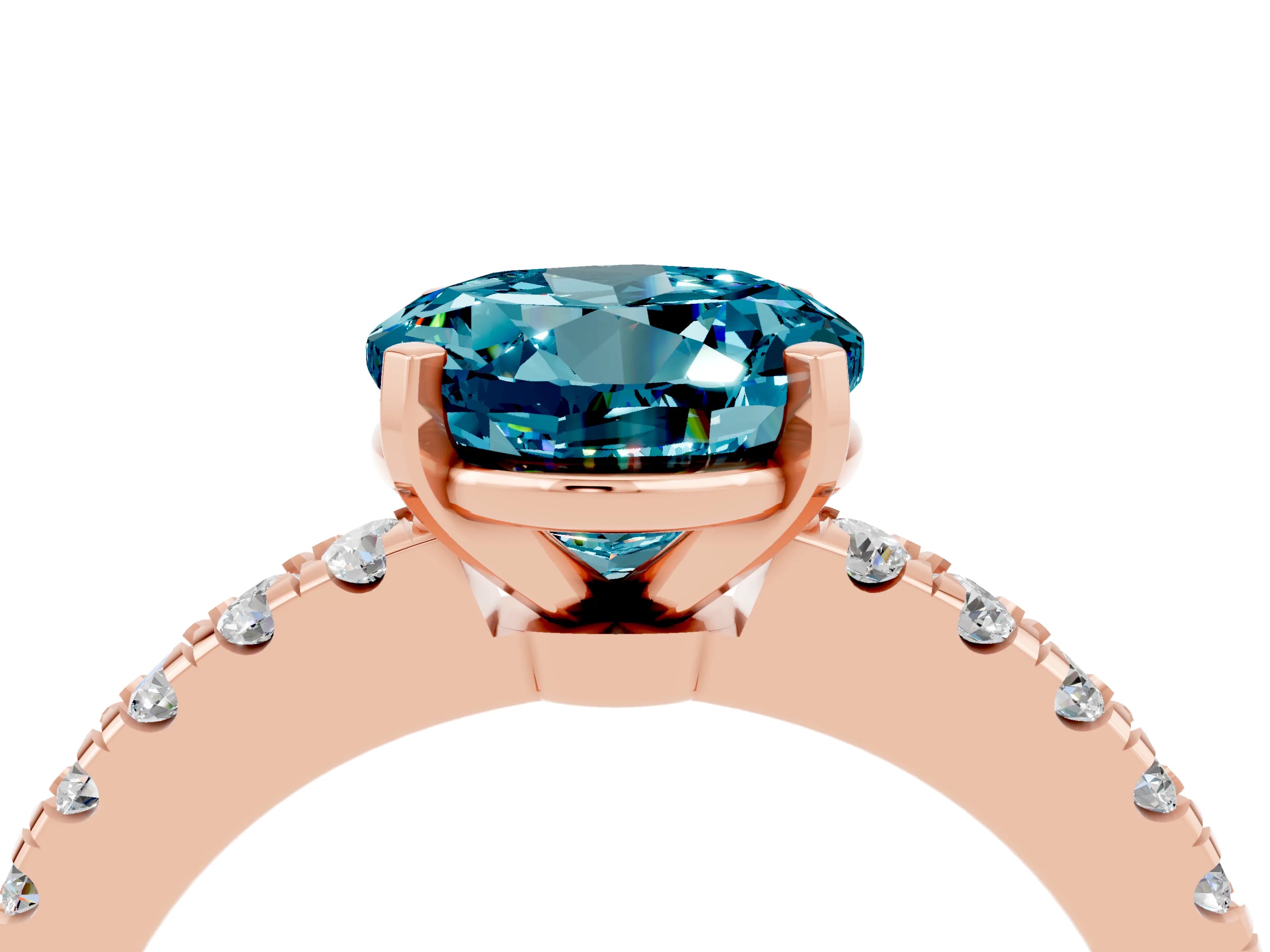 Rose gold Round Cut Solitaire Diamond with Pavé Band and Four-Prong Setting_4