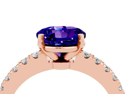 Rose gold Round Cut Solitaire Diamond with Pavé Band and Four-Prong Setting_4