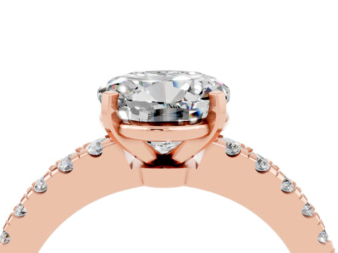 Rose gold Round Cut Solitaire Diamond with Pavé Band and Four-Prong Setting_4