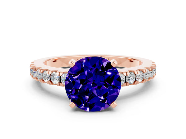 Rose gold Round Cut Solitaire Tanzanite with Pavé Band and Four-Prong Setting