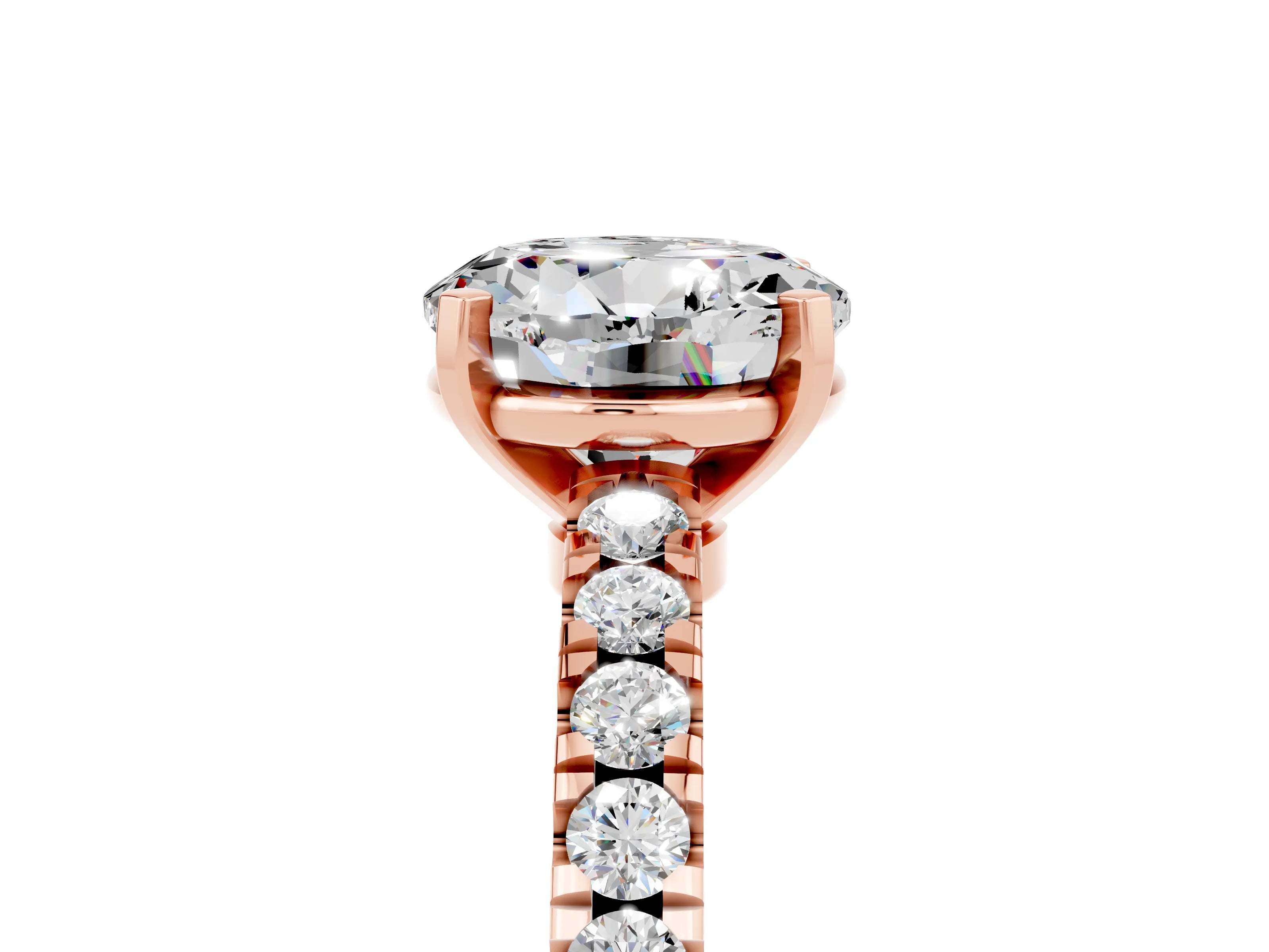 Rose gold Round Cut Solitaire Diamond with Pavé Band and Four-Prong Setting_5